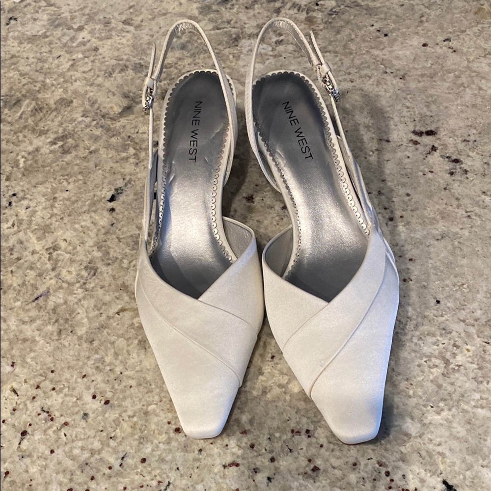 Nine West White Slingback Heels with Textured Design